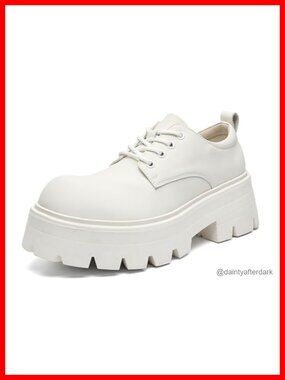 Men's Faux Leather Platform Oxfords Round Toe Lace Up Dress Shoes Non-Slip Lug